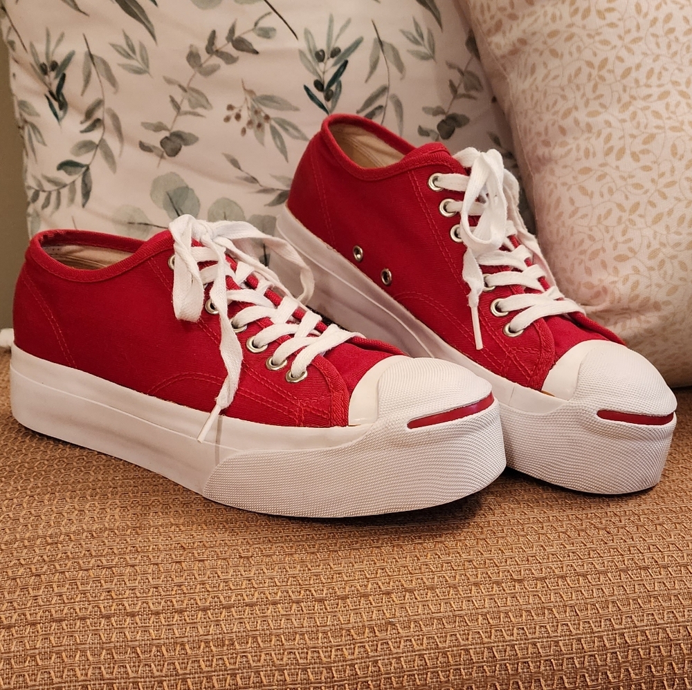 Red Platform Jack Purcell Converse Size 8.5